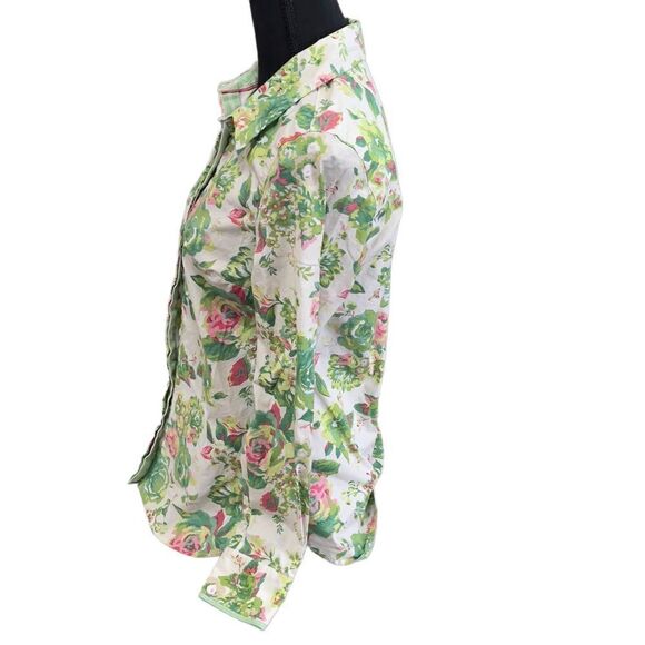 Charter Club Green Floral Button Down Shirt Size Medium - Picture 7 of 13